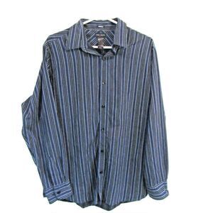 Mens X-Lg Stiped Button Front Shirt Long Sleeve Collared Blue Axcess Modern Fit